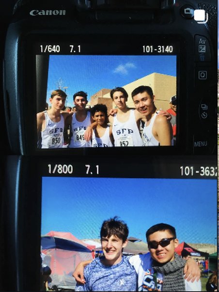 Camera screen review and a team photo