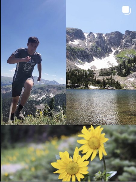 Trail running with snowy peaks behind
