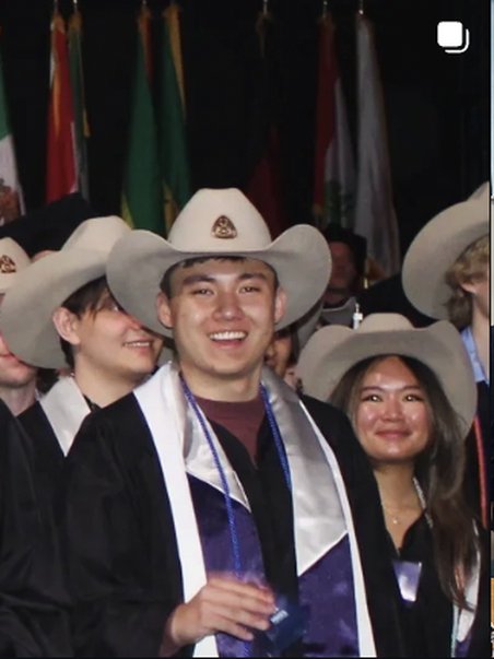 Graduation ceremony with flags